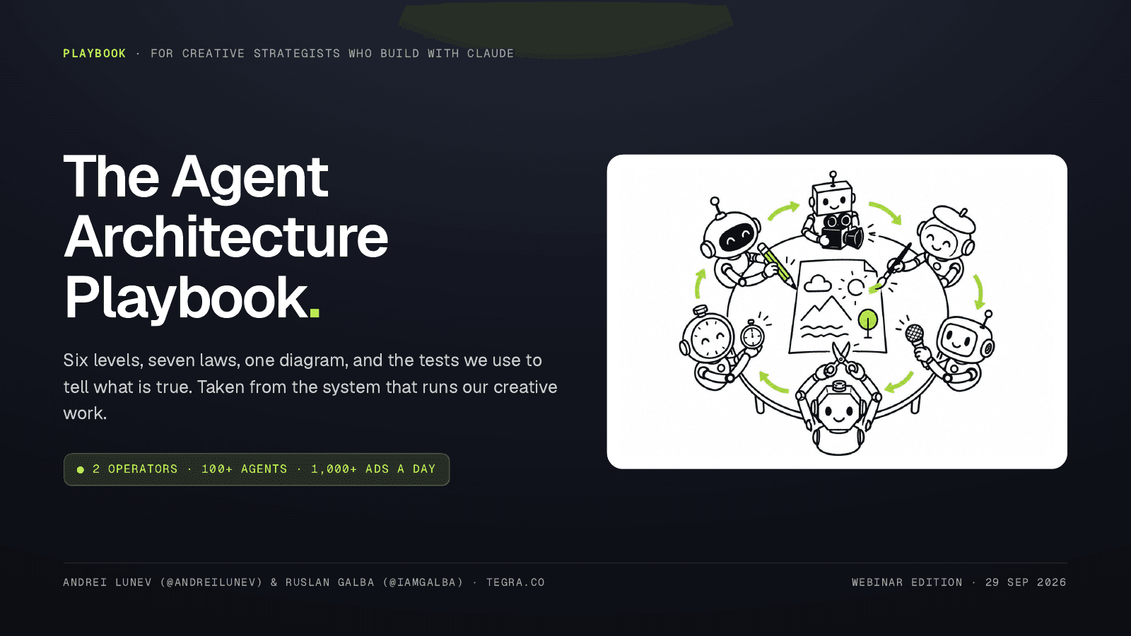 Cover of The Agent Architecture Playbook, webinar edition, by Andrei Lunev and Ruslan Galba