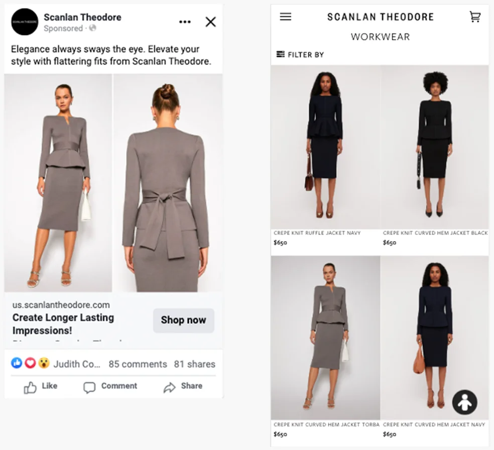 Ad creatives mirrored in the top landing-page SKUs.
